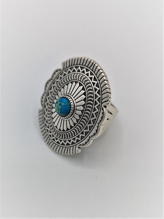Turquoise Etched Adjustable Ring