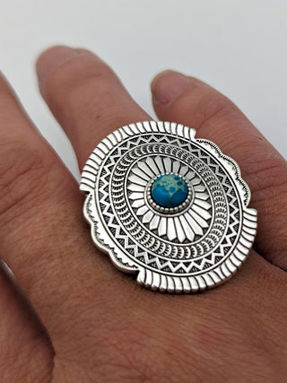 Turquoise Etched Adjustable Ring