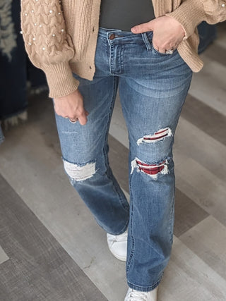 Butch Plaid Patch Bootcut by JUDY BLUE