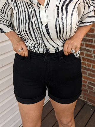 Betty Tummy Control Cuffed Shorts by JUDY BLUE